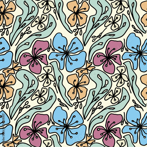 Floral seamless pattern with abstract flower and leaves. vector background for surface design, fabric, textile, wallpaper