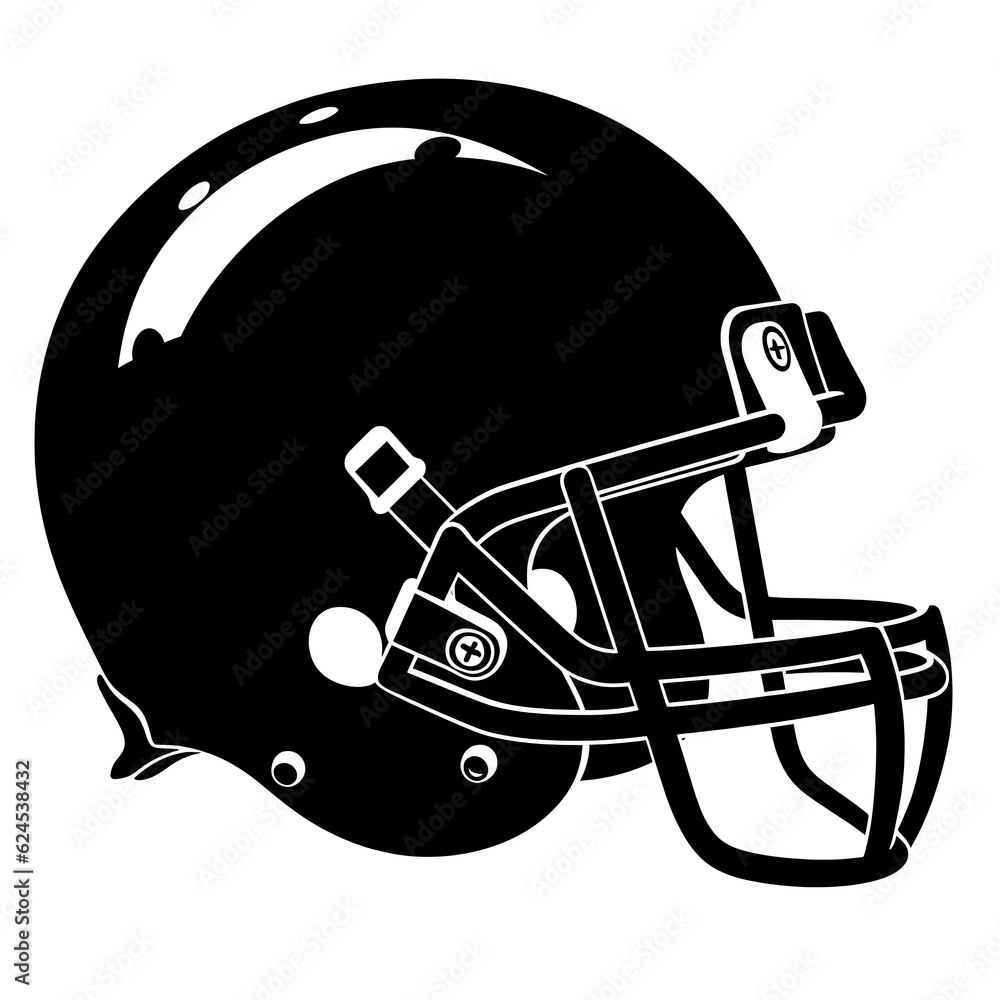 American football helmet illustration, CNC solid black clean vector shape, white background American football helmet illustration, CNC solid black clean vector shape, white background