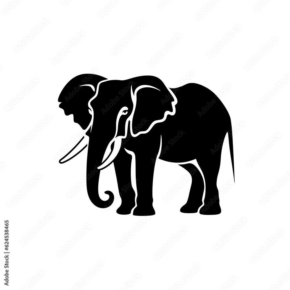 Obraz premium Elephant illustration, CNC solid black clean vector shape, white background