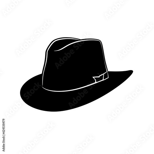 Cowboy hat illustration, CNC solid black clean vector shape, white background