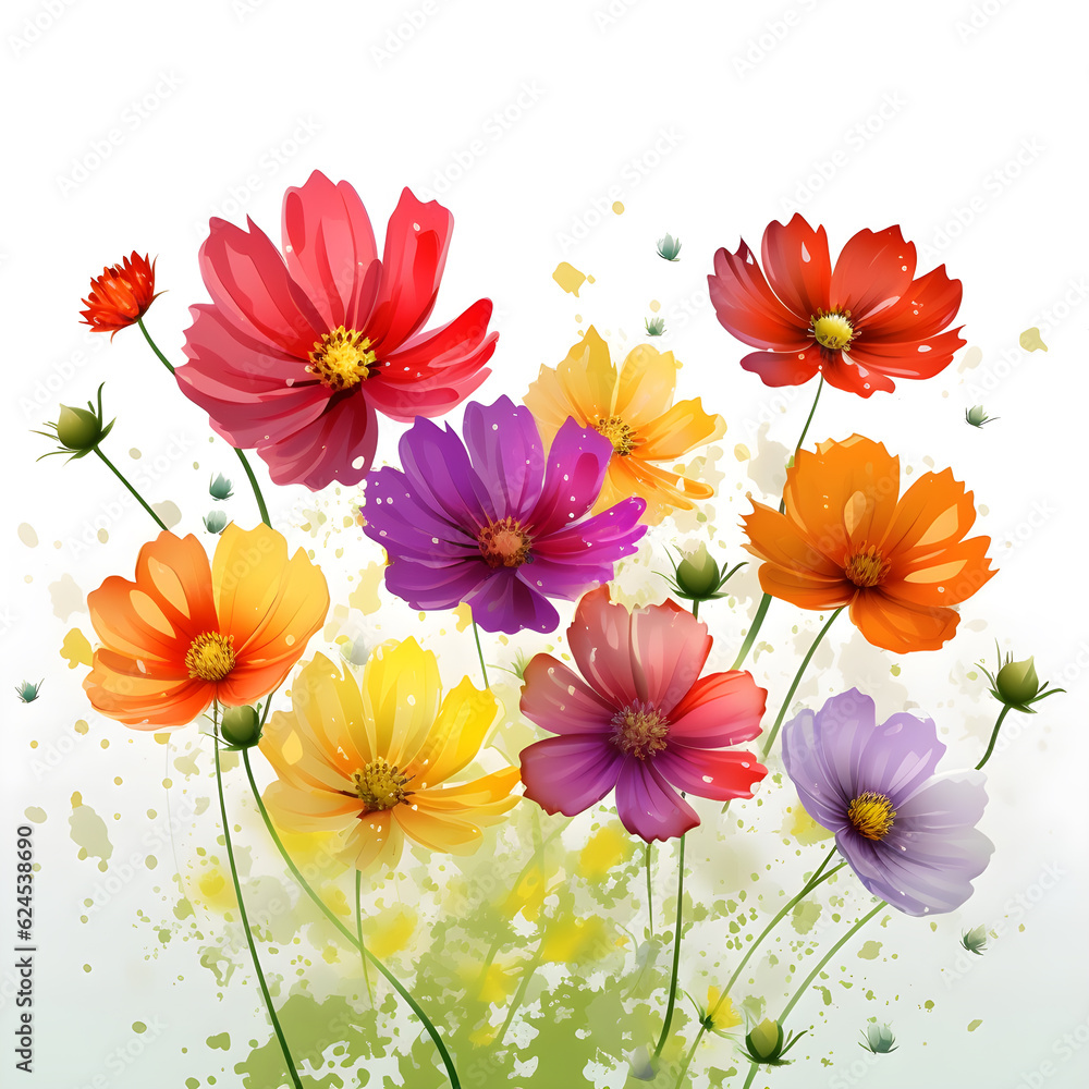 Cosmos flowers wallpaper design illustration and white background