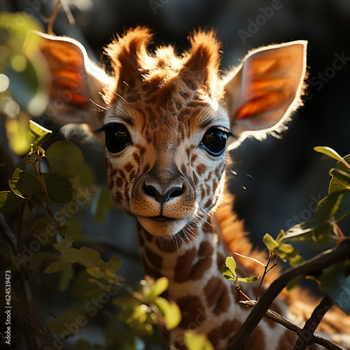Sweet baby giraffe in the outdoors Generative AI © EcoPim-studio