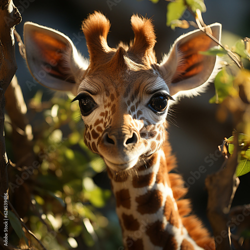 Sweet baby giraffe in the outdoors Generative AI