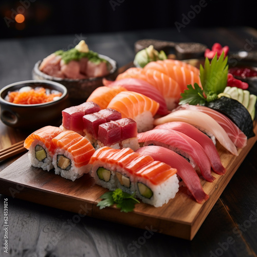 Elevating Sushi Delights: Captivating Overhead Shot of Japanese Sushi