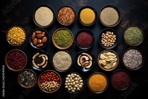 Spices and herbs isolated on black background. Various spices for food, black background, top view. 