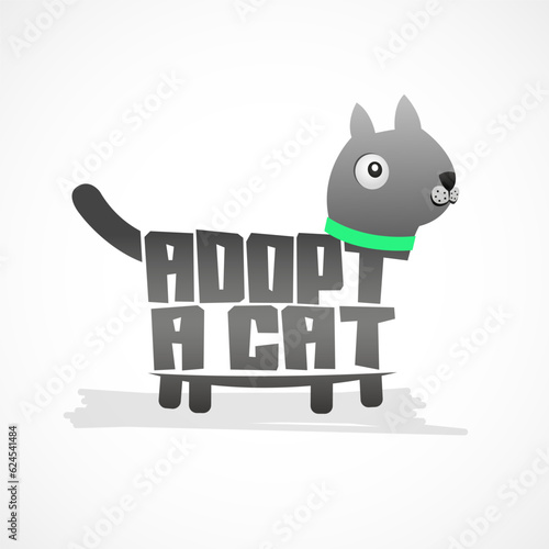 Adopt a Cat, design with Cat shape, adoption message.