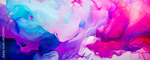colorful image of a multi-colored liquid, flying and flowing, light purple and pink, bright saturated background. banner ready to use on the site. AI generation. © Sergii