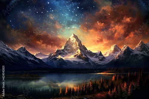 A captivating image of a starry night sky over a mountain range, AI Generation