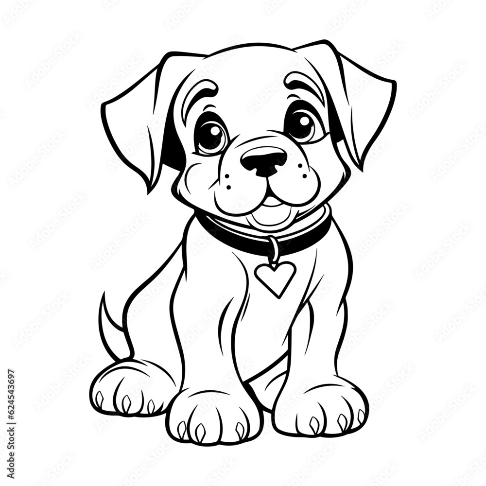 Boerboe bulldog black and white hand drawn cartoon portrait vector illustration. Funny Boerboel puppy sitting and looking forward. Dogs, pets themed design element, icon, logo, coloring book page Boerboe bulldog black and white hand drawn cartoon portrait vector illustration. Funny Boerboel puppy sitting and looking forward. Dogs, pets themed design element, icon, logo, coloring book page