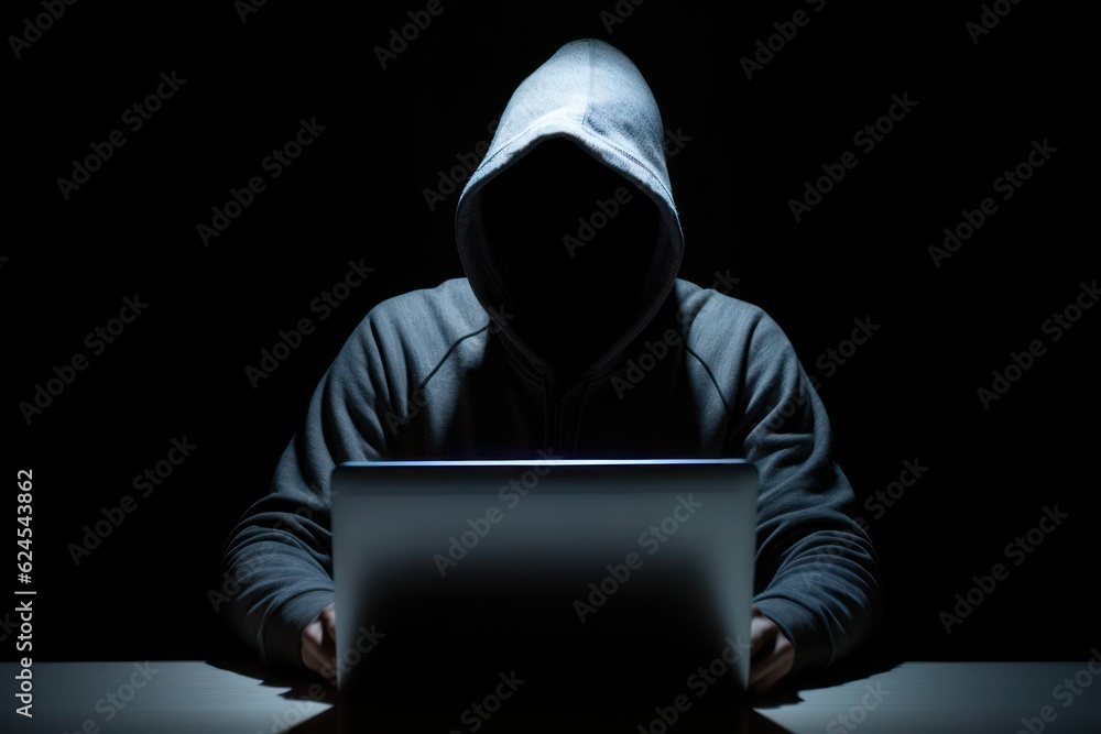 Anonymous Hacker by Laptop in a Dark Room Anonymous Hacker by Laptop in a Dark Room