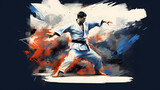 peinture représentant le judo comme sport officiel en compétition