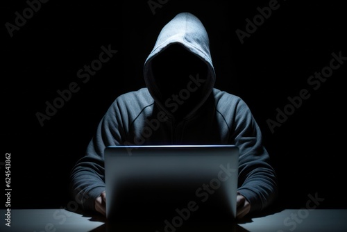 Anonymous Hacker by Laptop in a Dark Room 