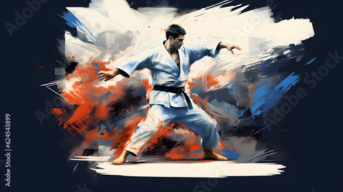 peinture représentant le judo comme sport officiel en compétition