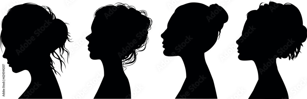 set of silhouettes of beautiful women. Stylish hairstyle. Portrait profile. Universal isolated avatar set of silhouettes of beautiful women. Stylish hairstyle. Portrait profile. Universal isolated avatar