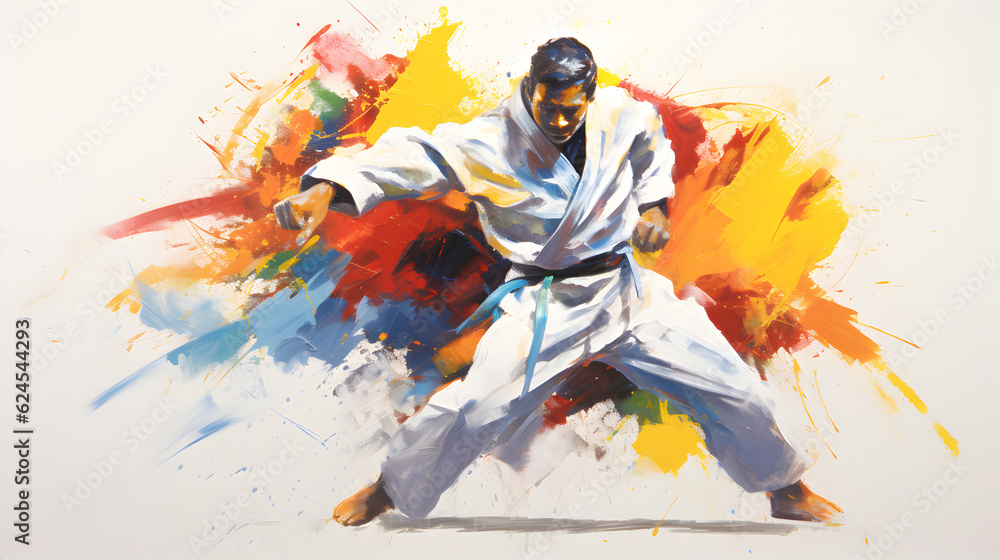 peinture représentant le judo comme sport officiel en compétition - obrazy, fototapety, plakaty 