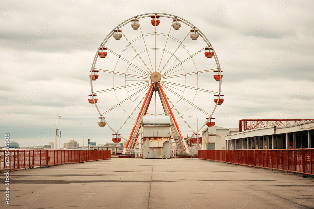 White abandoned Ferris wheel. High quality photo