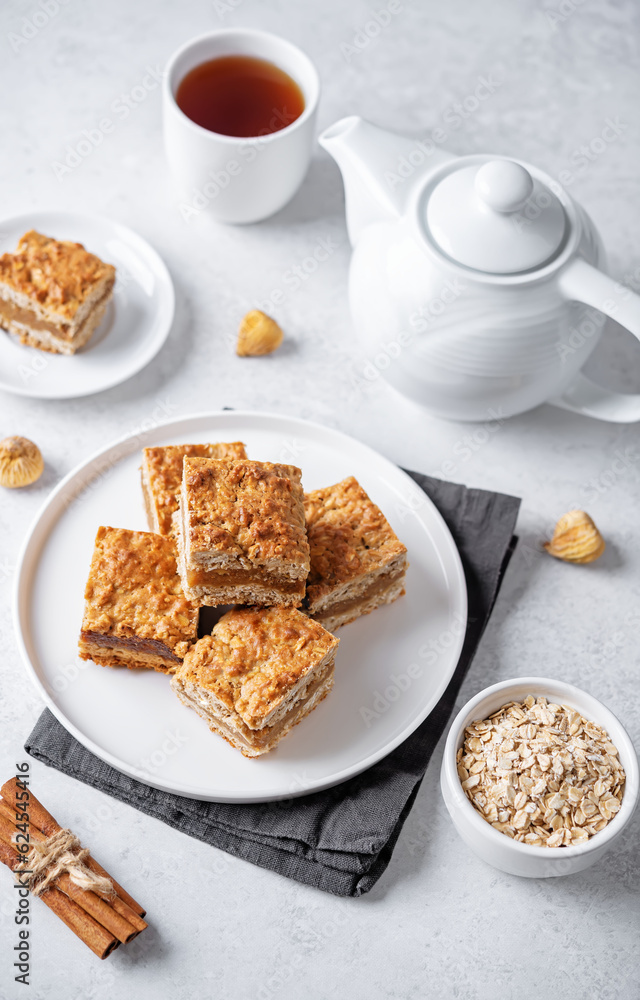 Oatmeal fig bars in a plate Oatmeal fig bars in a plate