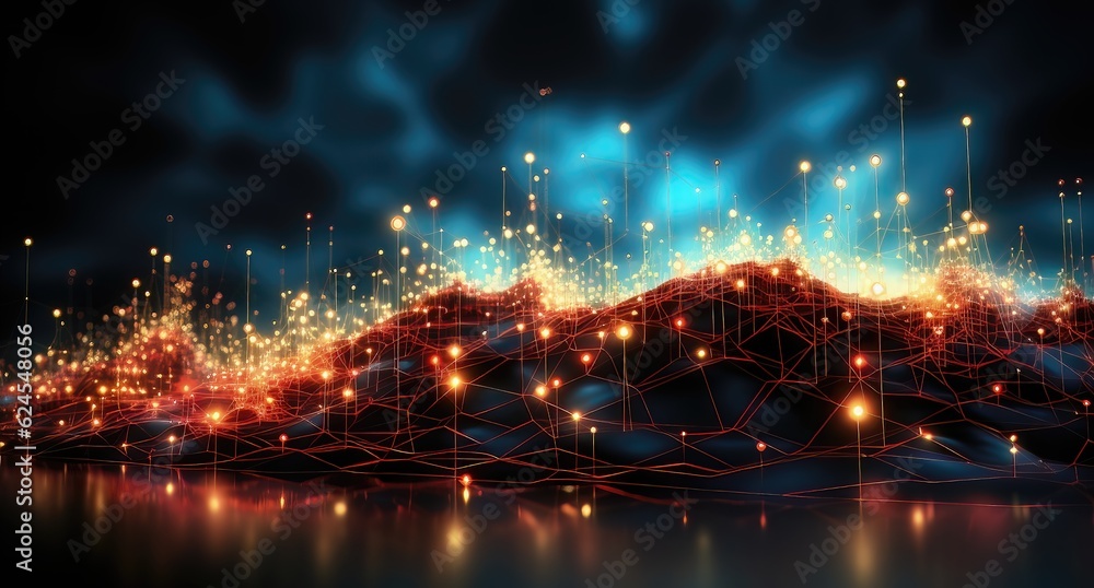 abstract 3d render of technology background with connection lines and dots