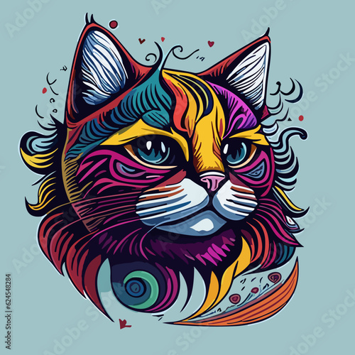 Whisker Wonderland  Vibrant and Cute Cat Face
