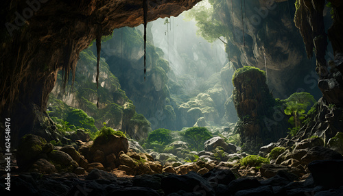 A Giant Cave Entrance Deep Within The Rainforest photo