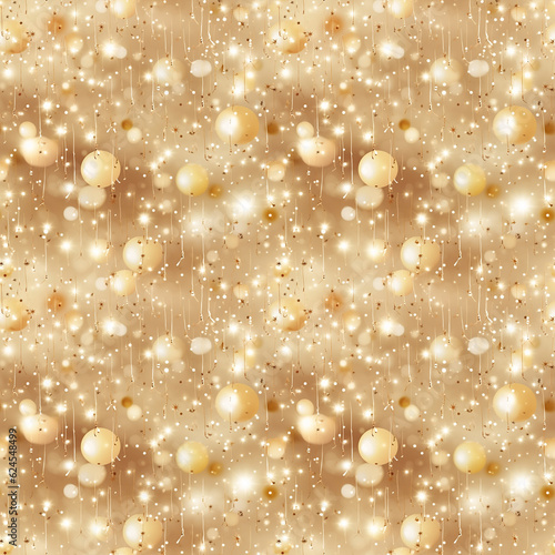 Golden balloons with stars confetti. Seamless pattern.