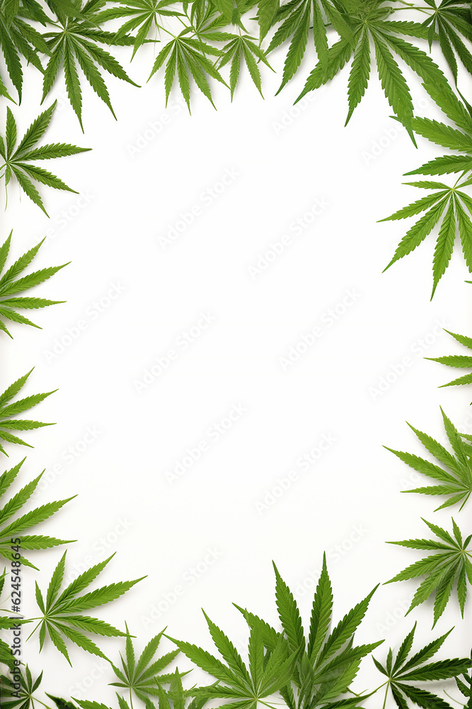 a frame of cannabis leaves, room for text or copy