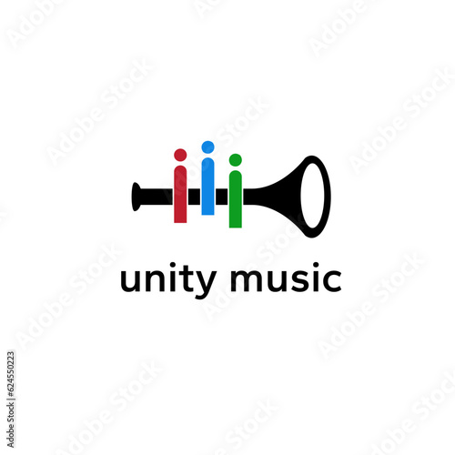 The concept of a trumpet and sketchy people in the form of keys.Vector illustration