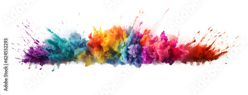 Holi Colorful Aqua Color Smoke explosion wide panorama on white background, generative ai 