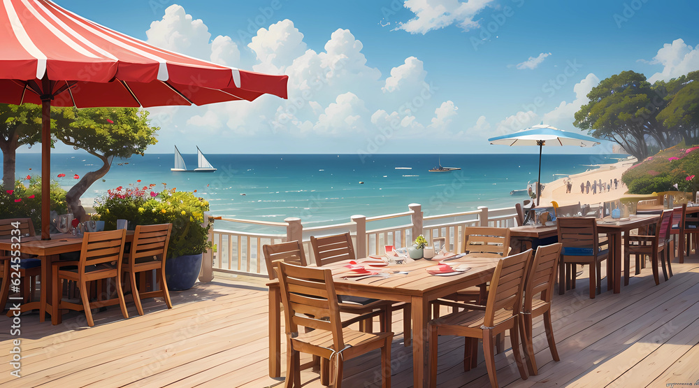 restaurant on the beach - Generative AI, AI