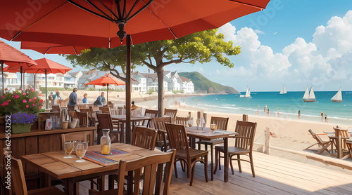restaurant on the beach - Generative AI  AI