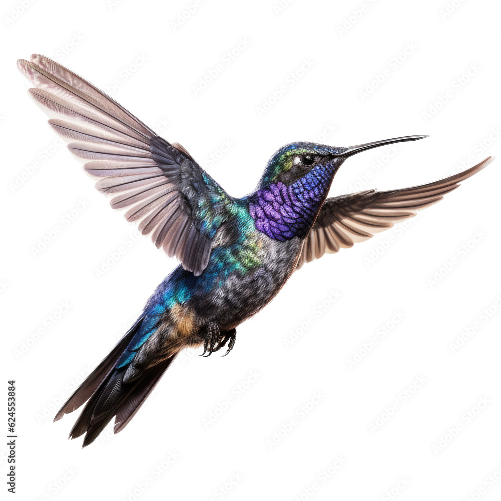 Obraz premium an oasis hummingbird (Rhodopis vesper )in-flight, wings spread a side view in a Nature-themed, photorealistic illustration in a transparent PNG, cutout, and isolated. Generative AI