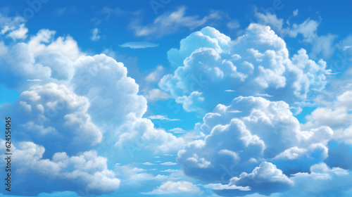 Blue Sky and Fluffy Clouds: Serene Nature's Canvas, generative ai 