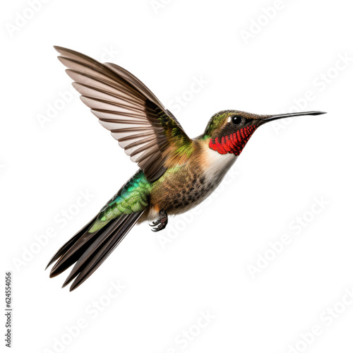 a Ruby-Throated Hummingbird in flight, iridescent feathers a summer jewel in a Nature-themed, photorealistic illustration in a PNG, cutout, and isolated. Generative AI © Purple Penguin GFX