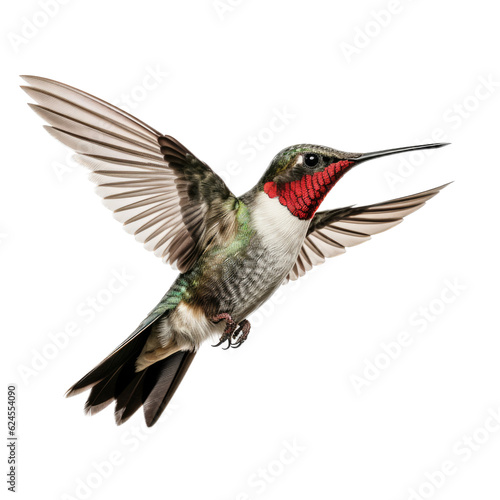 a Ruby-throated hummingbird in-flight, side view in a PNG, Nature-themed, isolated, and transparent photorealistic illustration. Generative ai