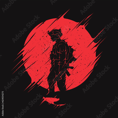 Soldier silhouette with round brush strokes suitable for t-shirt design