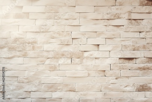 Empty Background of wide cream brick wall texture. Old brown brick wall concrete or stone pattern nature, wallpaper limestone abstract floor/ Grid uneven interior rock. Home& office design backdrop
