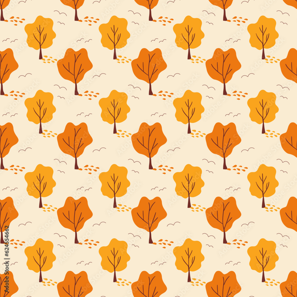 Fototapeta premium Pattern with autumn trees. Nature illustration. Vector. Yellow-orange forest.For fabrics, covers, decorative design, packaging.
