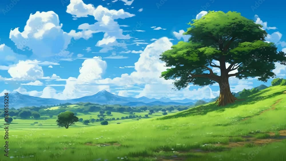 a tree in the middle of grass field