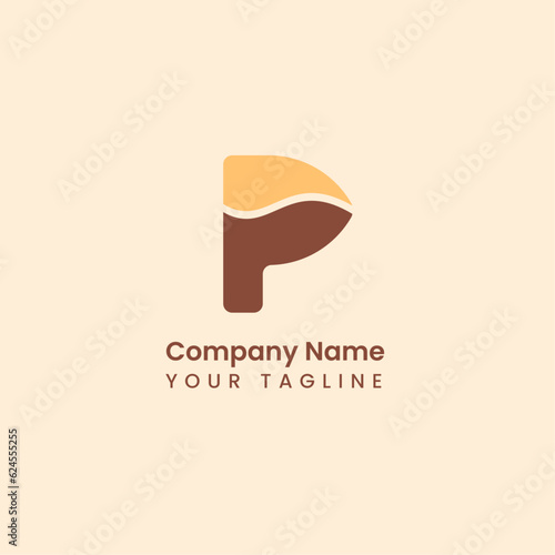 coffee letter p shape logo design