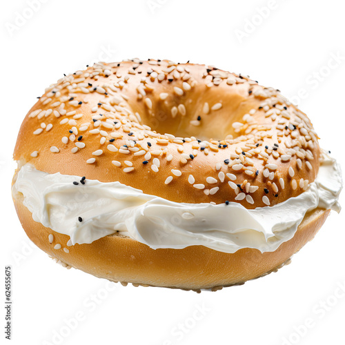 a delicious bagel with cream cheese, baked to perfection,  breakfast Food-themed, photorealistic illustration in a PNG, cutout, and isolated. Generative AI