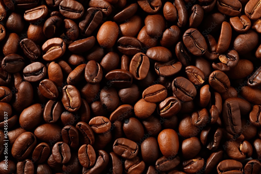 Obraz premium High quality Coffee beans flat lay image, panoramic view of roasted coffee beans background