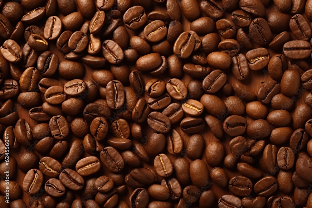 Naklejka premium High quality Coffee beans flat lay image, panoramic view of roasted coffee beans background