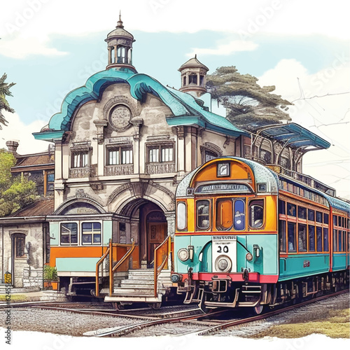 Railway Station with vintage vibes vector