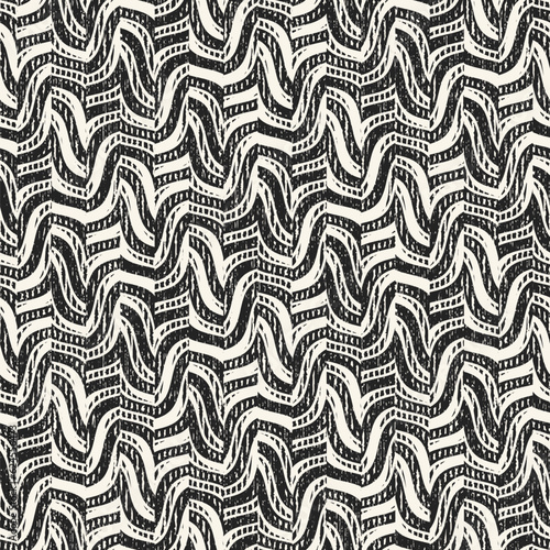 Monochrome Irregularly Knitted Textured Folk Ornate Pattern