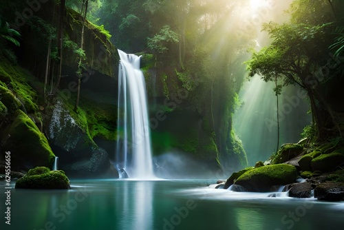 ethereal beauty of a waterfall nestled within a lush tropical jungle - AI Generative © Being Imaginative