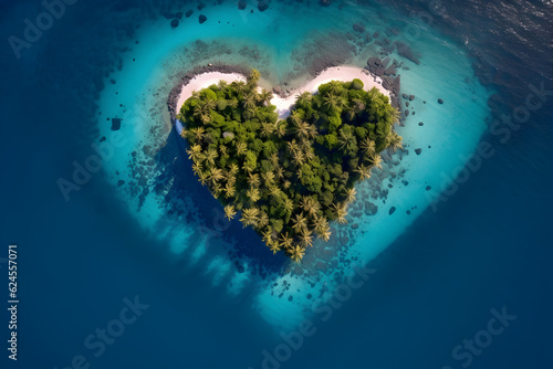 A heart shaped island from above, generative ai © Marc