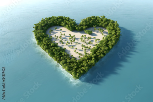 Heart shaped tropical island, generative ai  © Marc