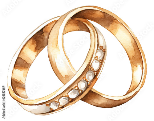 Wedding rings in the style of romantic watercolor isolated.