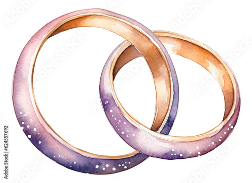 Wedding rings in the style of romantic watercolor isolated.