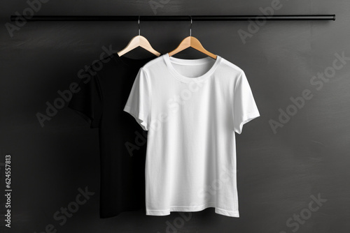 Stylish black and white men's t-shirts. Mockup for design with copy space for text. Design blank